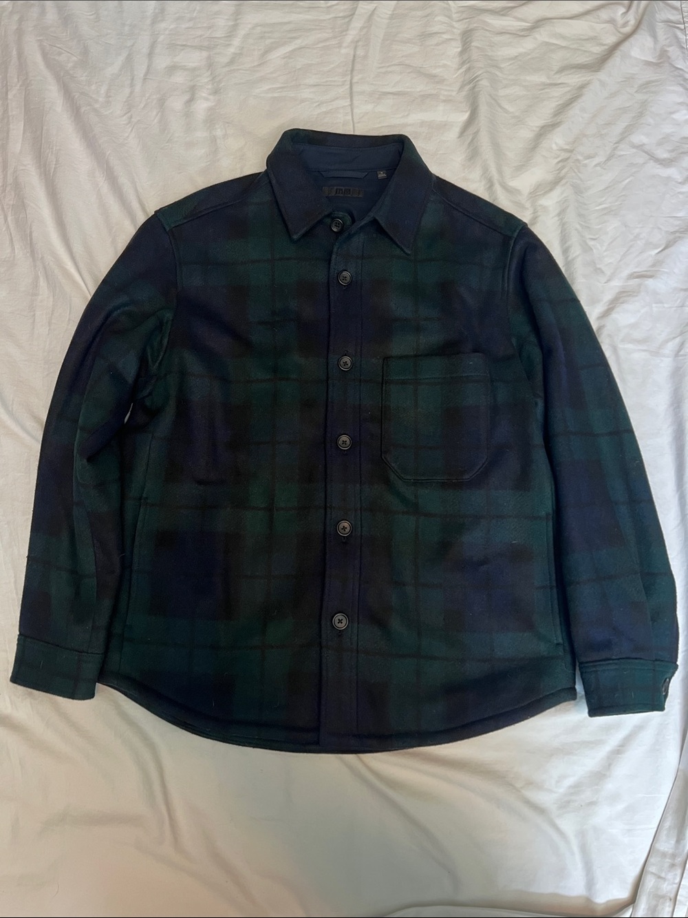 Uniqlo Dark Green & Navy Plaid Button-Up Shacket